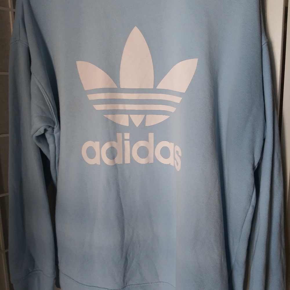 Large Adidas Baby Blue Sweatshirt Trefoil Logo Pullover Womens Unisex